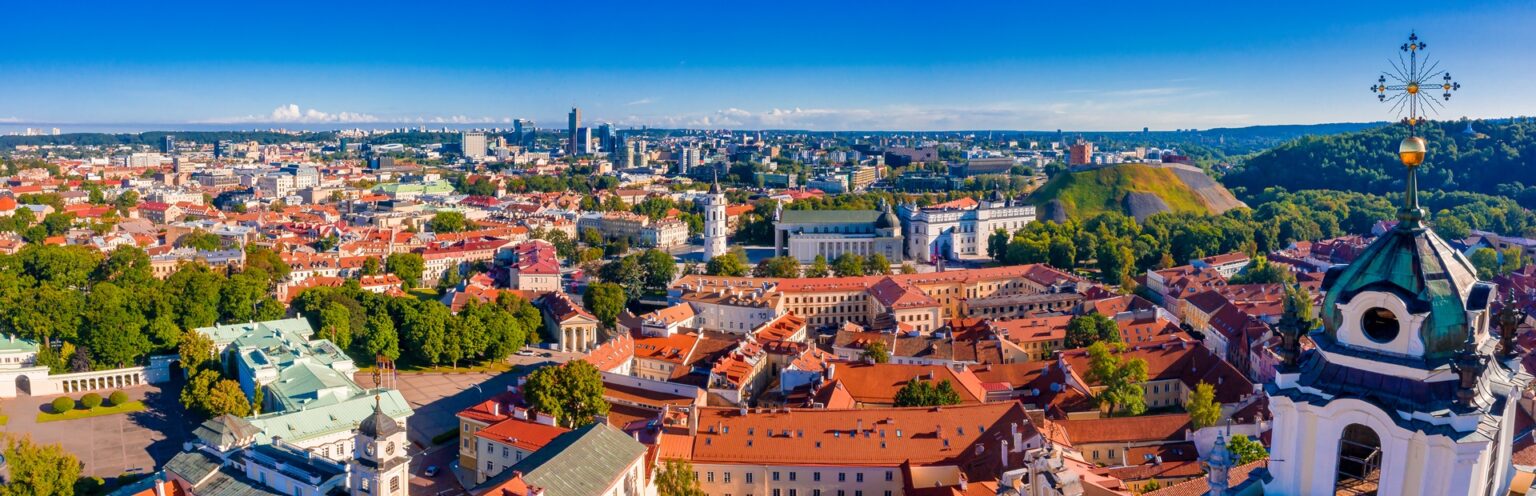 Sunny,Aerial,Vilnius,Old,Town,Aerial,View,Scene.,Red,Rooftops